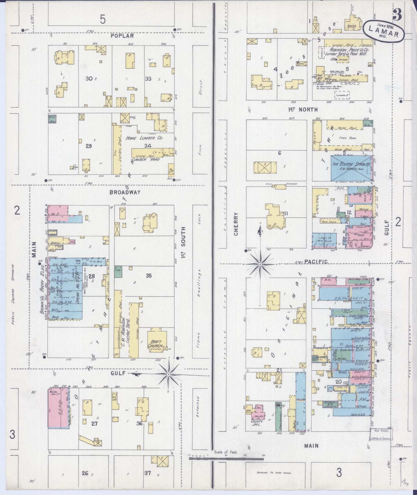 Sanborn Fire Insurance Map from Lamar, Barton County, Missouri (1896), Sheet #0003 - Historic Sanborn Fire Insurance Map Print, vintage old map wall art, antique decor, genealogy gift, Missouri Missouri map