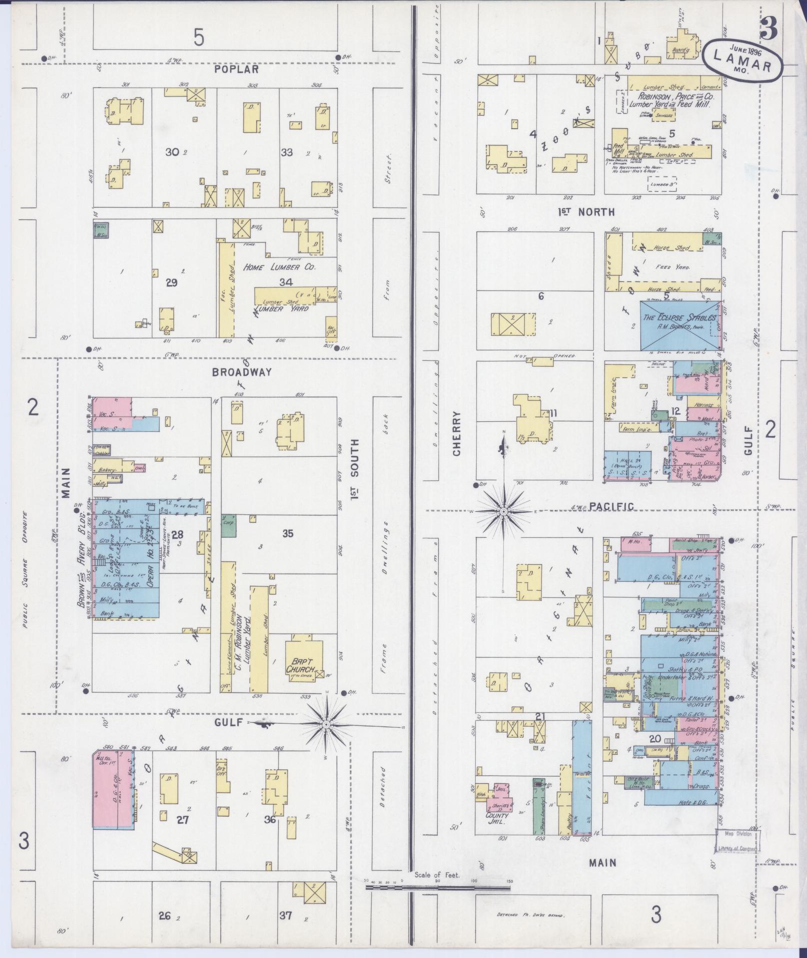 Sanborn Fire Insurance Map from Lamar, Barton County, Missouri (1896), Sheet #0003 - Historic Sanborn Fire Insurance Map Print, vintage old map wall art, antique decor, genealogy gift, Missouri Missouri map
