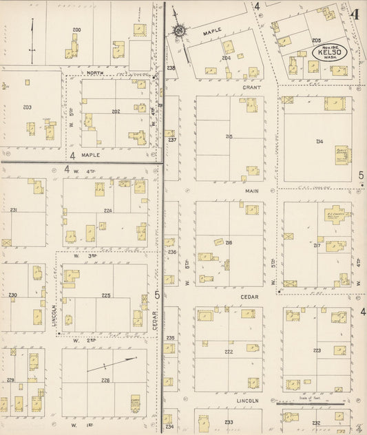 Sanborn Fire Insurance Map from Kelso, Cowlitz County, Washington (1912), Sheet #0004 - Historic Sanborn Fire Insurance Map Print, vintage old map wall art, antique decor, genealogy gift, Washington Washington map