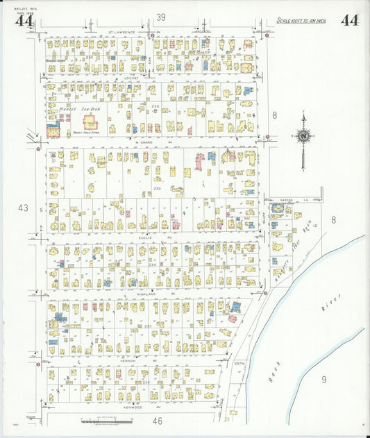 Sanborn Fire Insurance Map from Beloit, Rock County, Wisconsin (1939), Sheet #0044 - Historic Sanborn Fire Insurance Map Print, vintage old map wall art, antique decor, genealogy gift, Wisconsin Wisconsin map