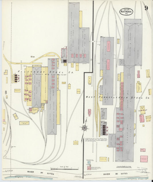 Sanborn Fire Insurance Map from Natrona, Allegheny County, Pennsylvania (1912), Sheet #0009 - Historic Sanborn Fire Insurance Map Print, vintage old map wall art, antique decor, genealogy gift, Pennsylvania Pennsylvania map