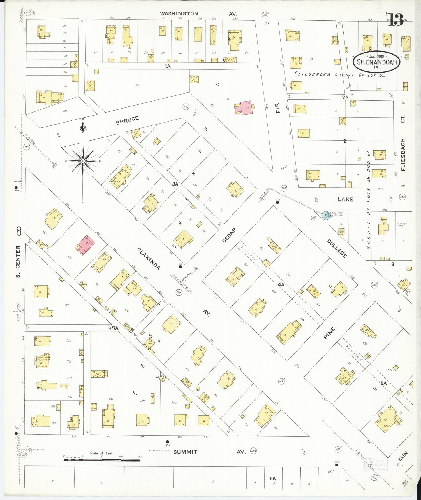 Sanborn Fire Insurance Map from Shenandoah, Page County, Iowa (1909), Sheet #0013 - Historic Sanborn Fire Insurance Map Print, vintage old map wall art