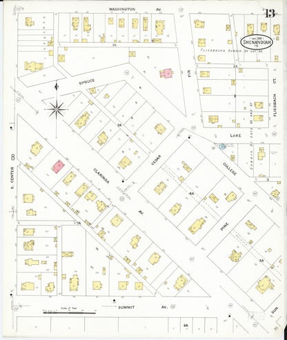 Sanborn Fire Insurance Map from Shenandoah, Page County, Iowa (1909), Sheet #0013 - Historic Sanborn Fire Insurance Map Print, vintage old map wall art