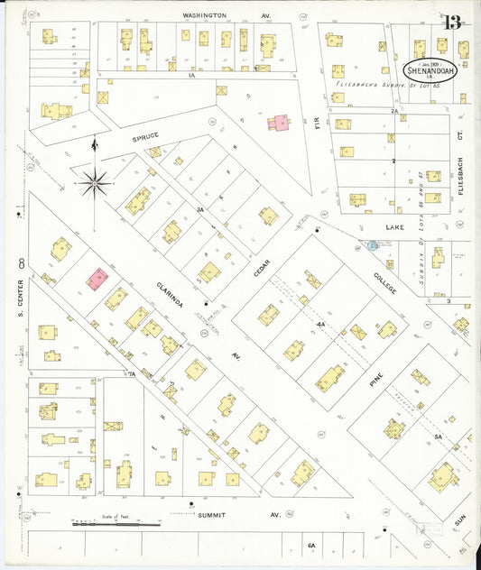 Sanborn Fire Insurance Map from Shenandoah, Page County, Iowa (1909), Sheet #0013 - Historic Sanborn Fire Insurance Map Print, vintage old map wall art