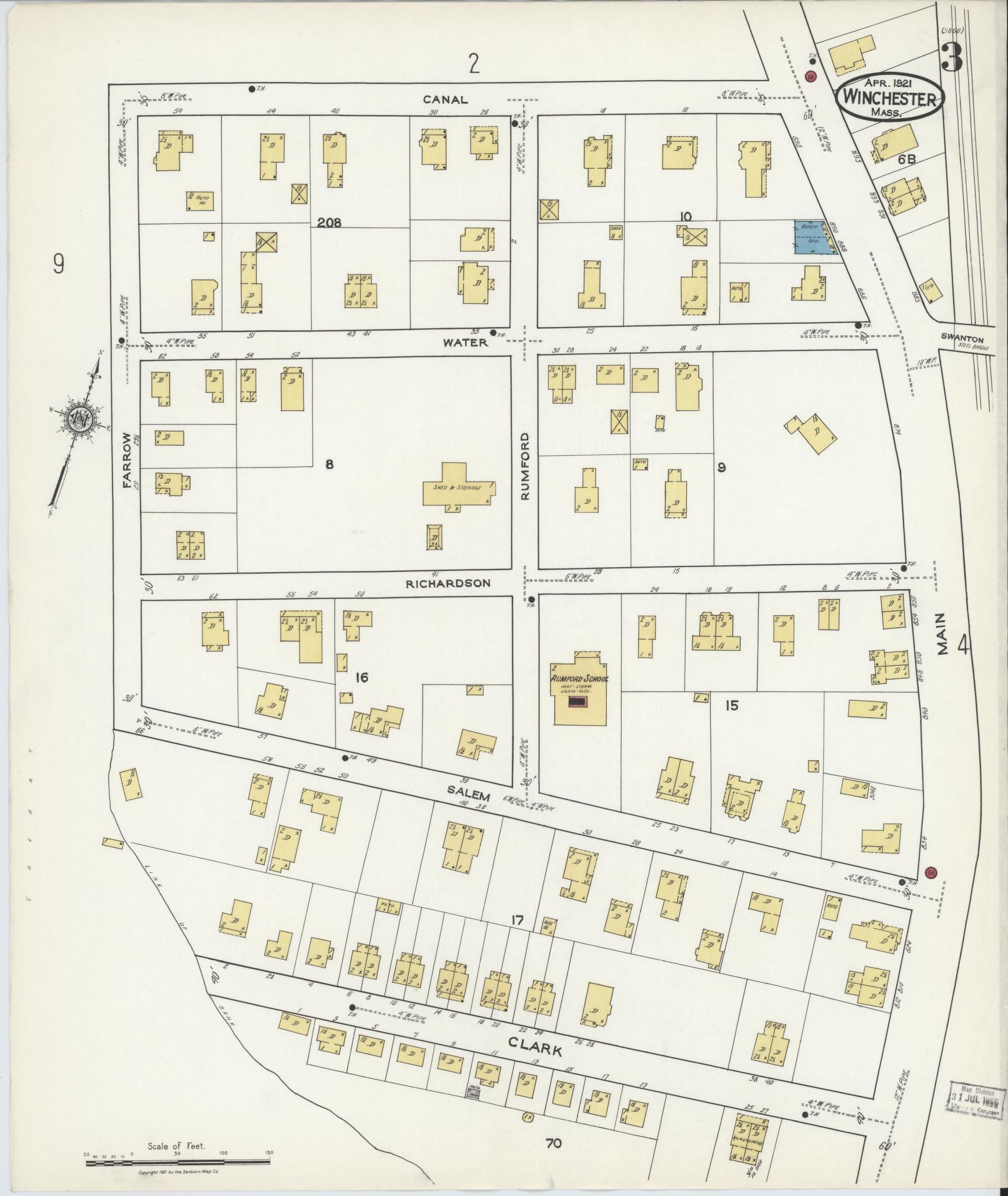 Sanborn Fire Insurance Map from Winchester, Middlesex County, Massachusetts (1921), Sheet #0003 - Historic Sanborn Fire Insurance Map Print, vintage old map wall art, antique decor, genealogy gift, Massachusetts Massachusetts map