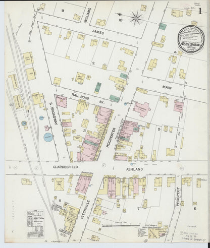 Sanborn Fire Insurance Map from New London, Huron County, Ohio (1889), Sheet #0001 - Historic Sanborn Fire Insurance Map Print, vintage old map wall art, antique decor, genealogy gift, Ohio Ohio map