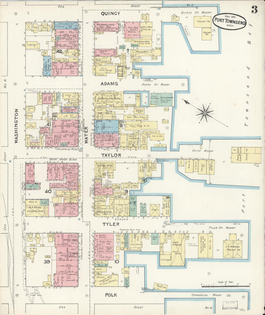 Sanborn Fire Insurance Map from Port Townsend, Jefferson County, Washington (1891), Sheet #0003 - Historic Sanborn Fire Insurance Map Print, vintage old map wall art, antique decor, genealogy gift, Washington Washington map