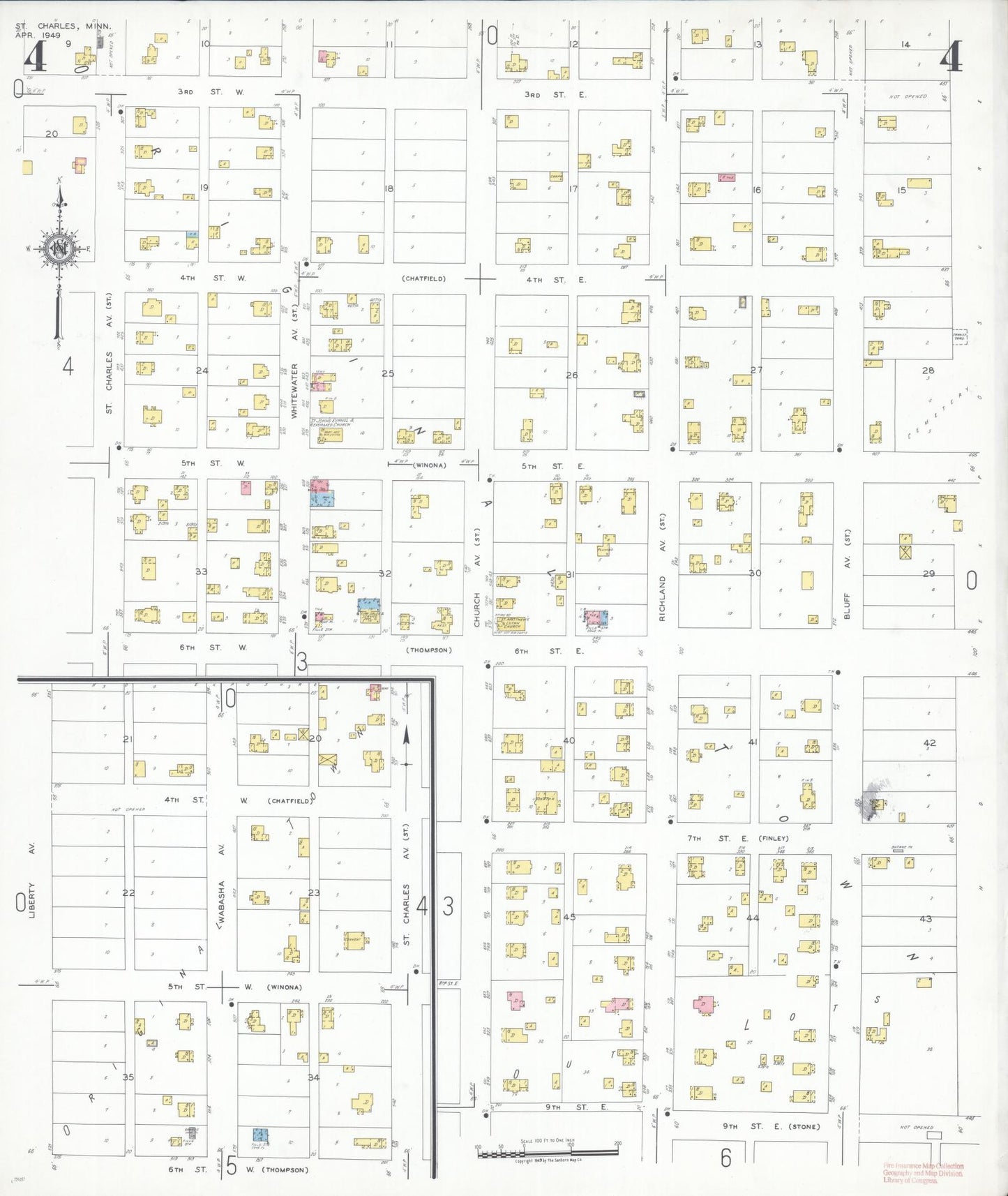 Sanborn Fire Insurance Map from Saint Charles, Winona County, Minnesota (1949), Sheet #0004 - Complete Map Set gallery image, historic Sanborn map, vintage wall art, Minnesota Minnesota