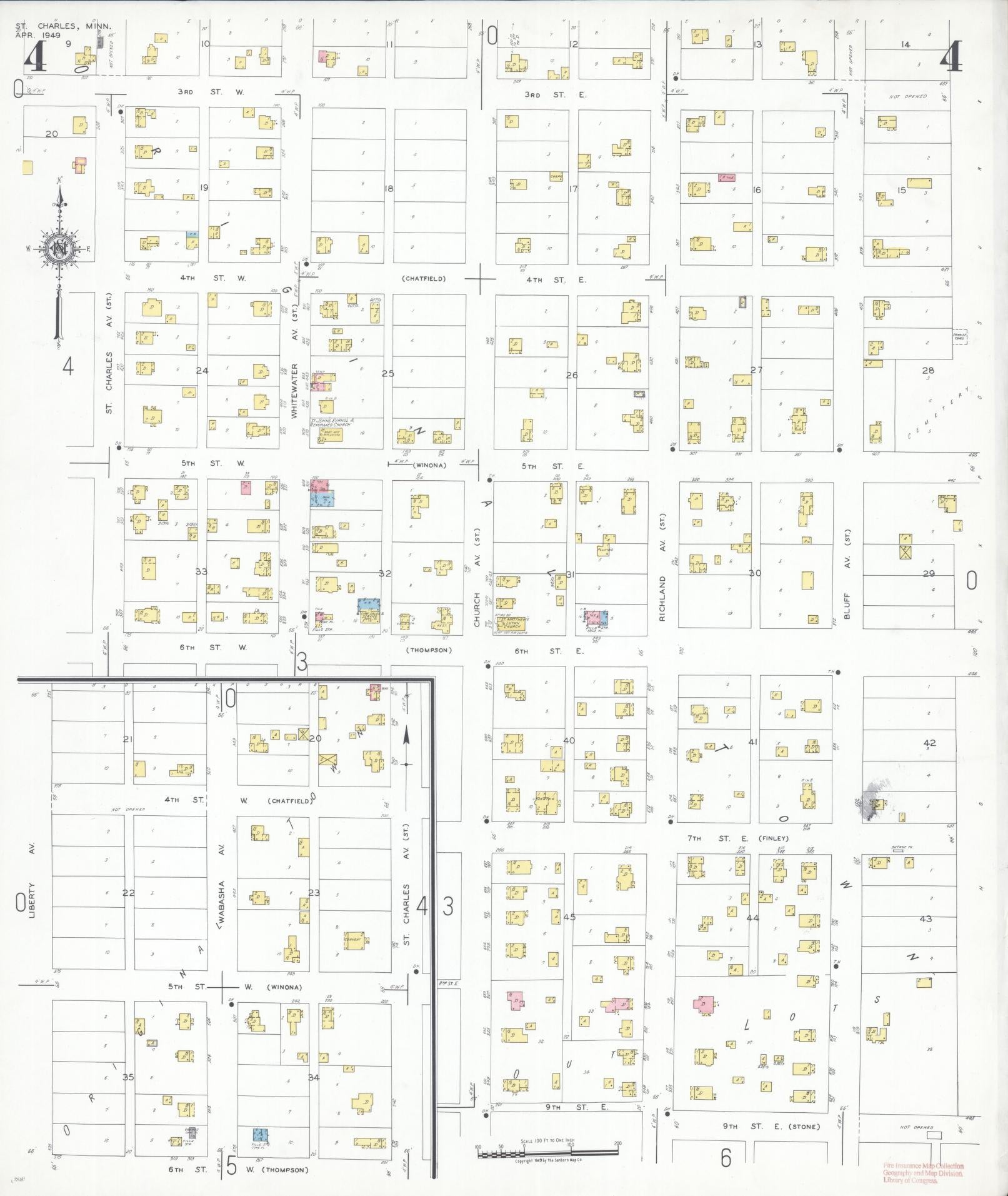 Sanborn Fire Insurance Map from Saint Charles, Winona County, Minnesota (1949), Sheet #0004 - Complete Map Set gallery image, historic Sanborn map, vintage wall art, Minnesota Minnesota