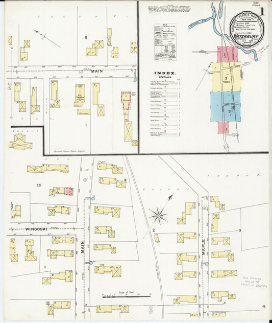 Sanborn Fire Insurance Map from Waterbury, Washington County, Vermont (1894), Sheet #0001 - Historic Sanborn Fire Insurance Map Print, vintage old map wall art, antique decor, genealogy gift, Vermont Vermont map