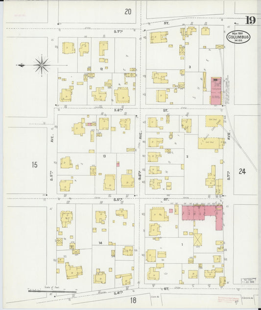 Sanborn Fire Insurance Map from Columbus, Lowndes County, Mississippi (1905), Sheet #0019 - Historic Sanborn Fire Insurance Map Print, vintage old map wall art, antique decor, genealogy gift, Mississippi Mississippi map