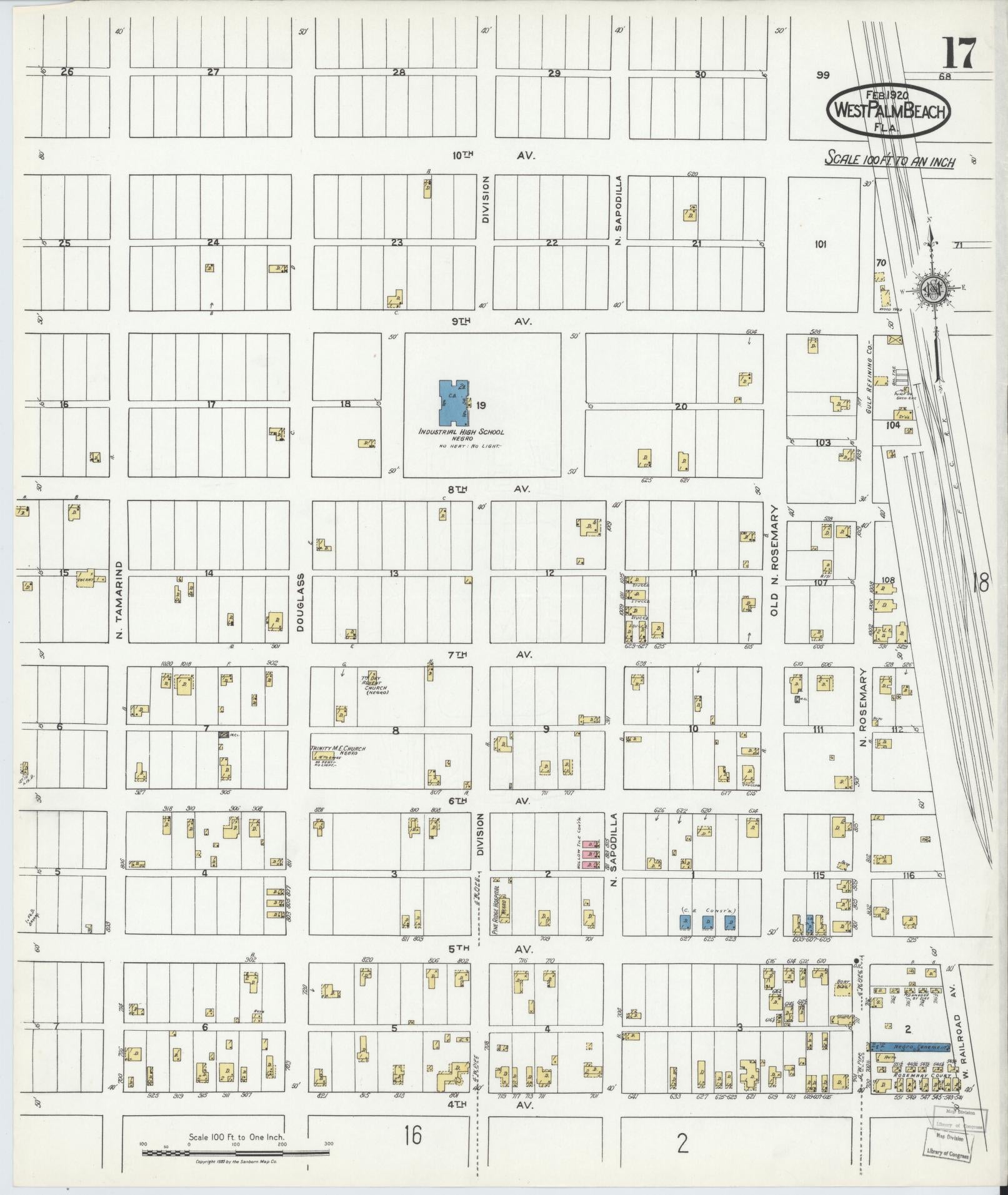 Sanborn Fire Insurance Map from West Palm Beach, Dade County, Florida (1920), Sheet #0017 - Complete Map Set gallery image, historic Sanborn map, vintage wall art, Florida Florida
