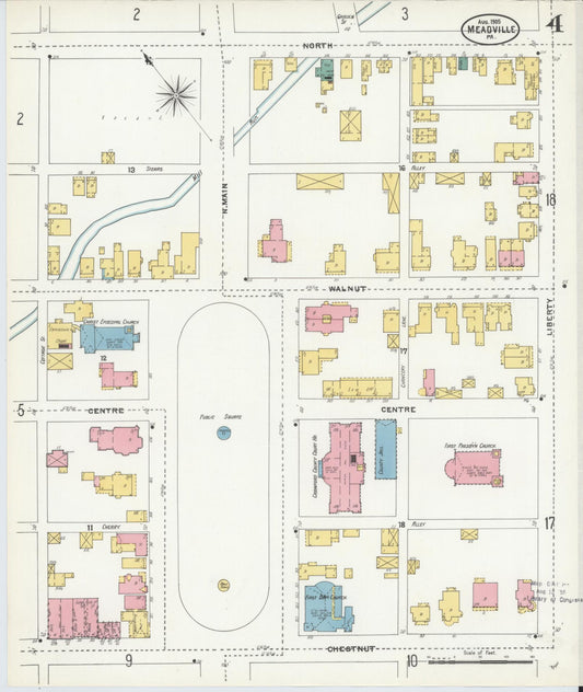 Sanborn Fire Insurance Map from Meadville, Crawford County, Pennsylvania (1905), Sheet #0004 - Historic Sanborn Fire Insurance Map Print, vintage old map wall art, antique decor, genealogy gift, Pennsylvania Pennsylvania map