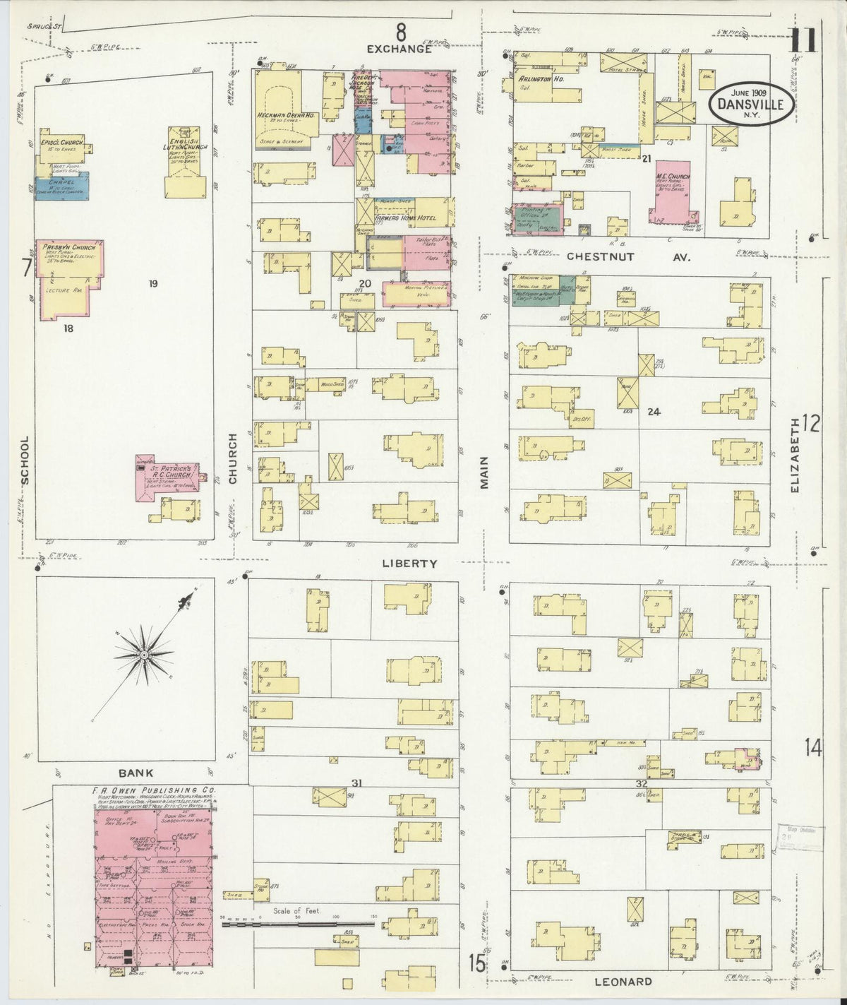 Sanborn Fire Insurance Map from Dansville, Livingston County, New York (1909), Sheet #0011 - Historic Sanborn Fire Insurance Map Print, vintage old map wall art, antique decor, genealogy gift, New York New York map