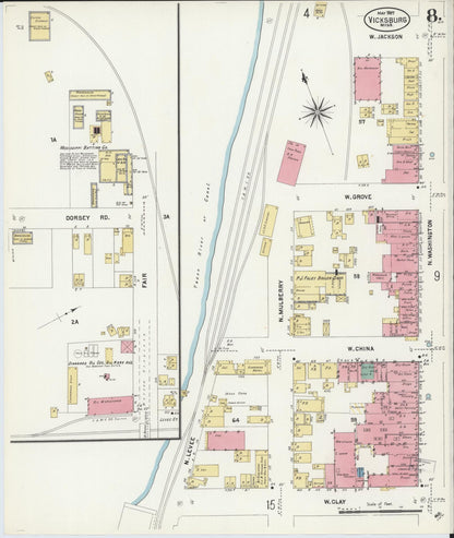Sanborn Fire Insurance Map from Vicksburg, Warren County, Mississippi (1907), Sheet #0008 - Complete Map Set gallery image, historic Sanborn map, vintage wall art, Mississippi Mississippi