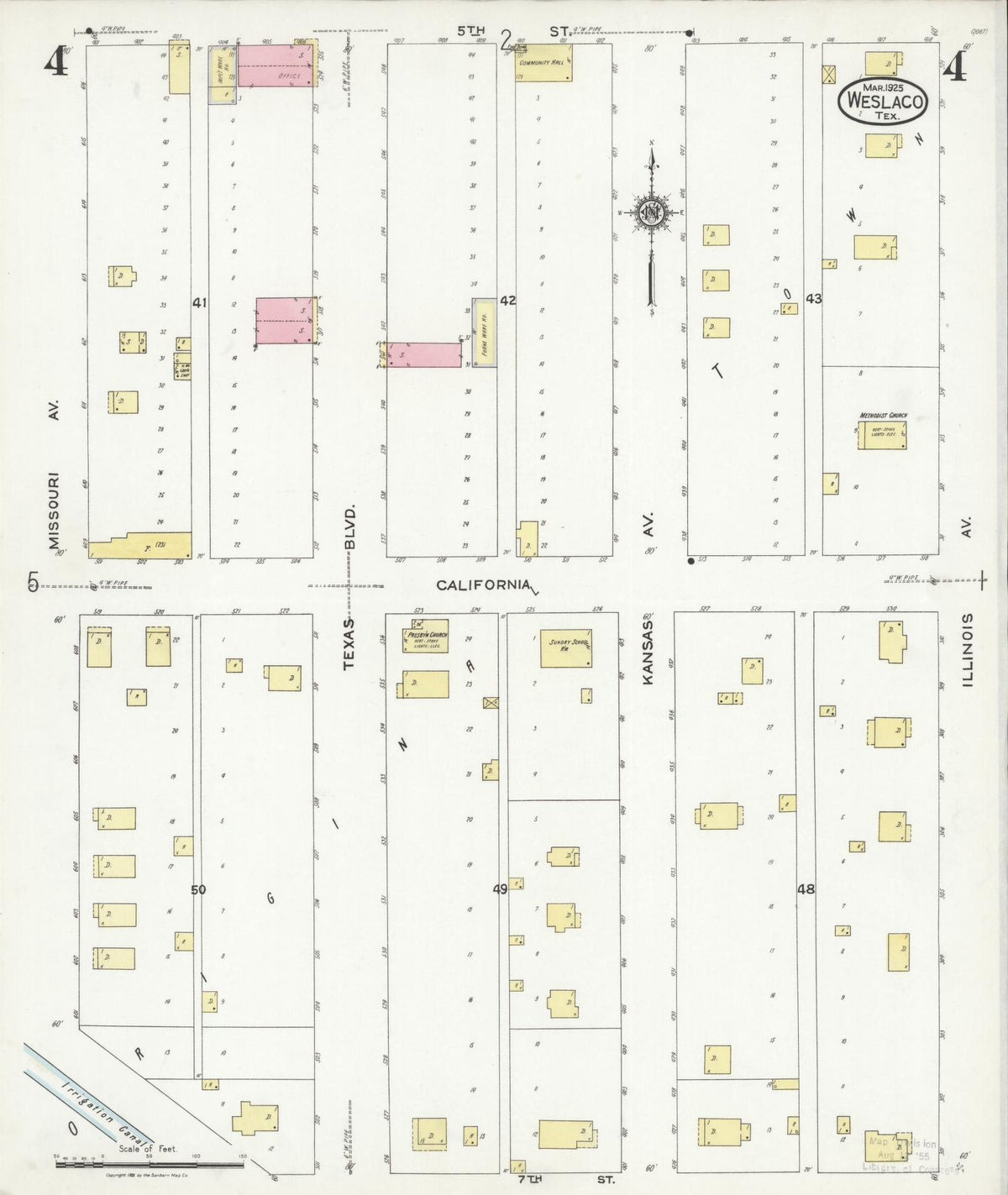 Sanborn Fire Insurance Map from Weslaco, Hidalgo County, Texas (1925), Sheet #0004 - Complete Map Set gallery image, historic Sanborn map, vintage wall art, Texas Texas