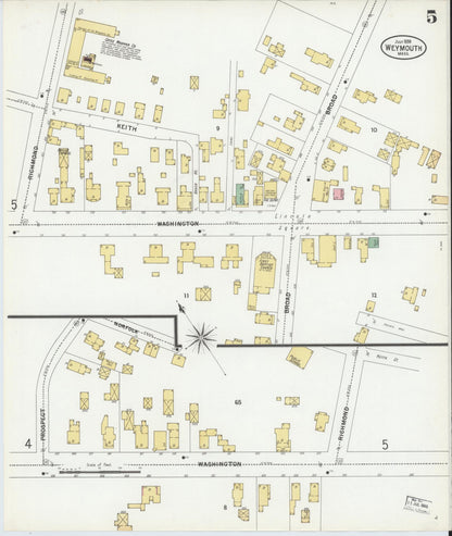 Sanborn Fire Insurance Map from Weymouth, Norfolk County, Massachusetts (1899), Sheet #0005 - Historic Sanborn Fire Insurance Map Print, vintage old map wall art, antique decor, genealogy gift, Massachusetts Massachusetts map