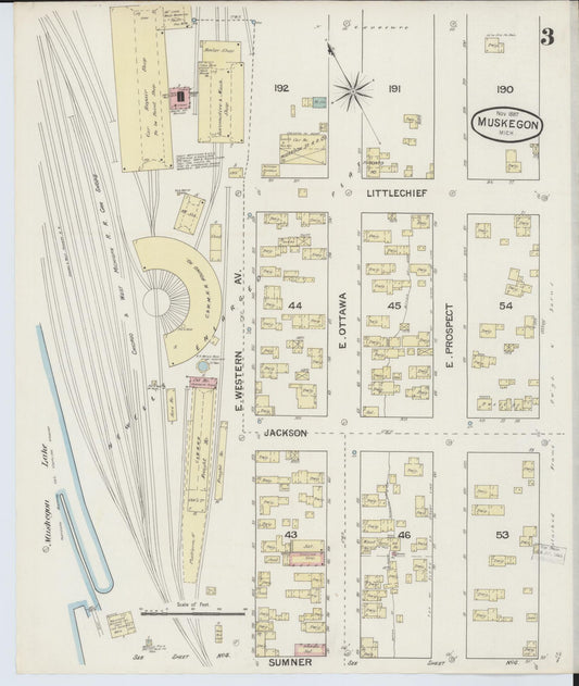 Sanborn Fire Insurance Map from Muskegon, Muskegon County, Michigan (1887), Sheet #0003 - Historic Sanborn Fire Insurance Map Print, vintage old map wall art, antique decor, genealogy gift, Michigan Michigan map