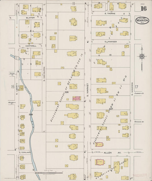 Sanborn Fire Insurance Map from Marion, Williamson County, Illinois (1922), Sheet #0016 - Historic Sanborn Fire Insurance Map Print, vintage old map wall art, antique decor, genealogy gift, Illinois Illinois map