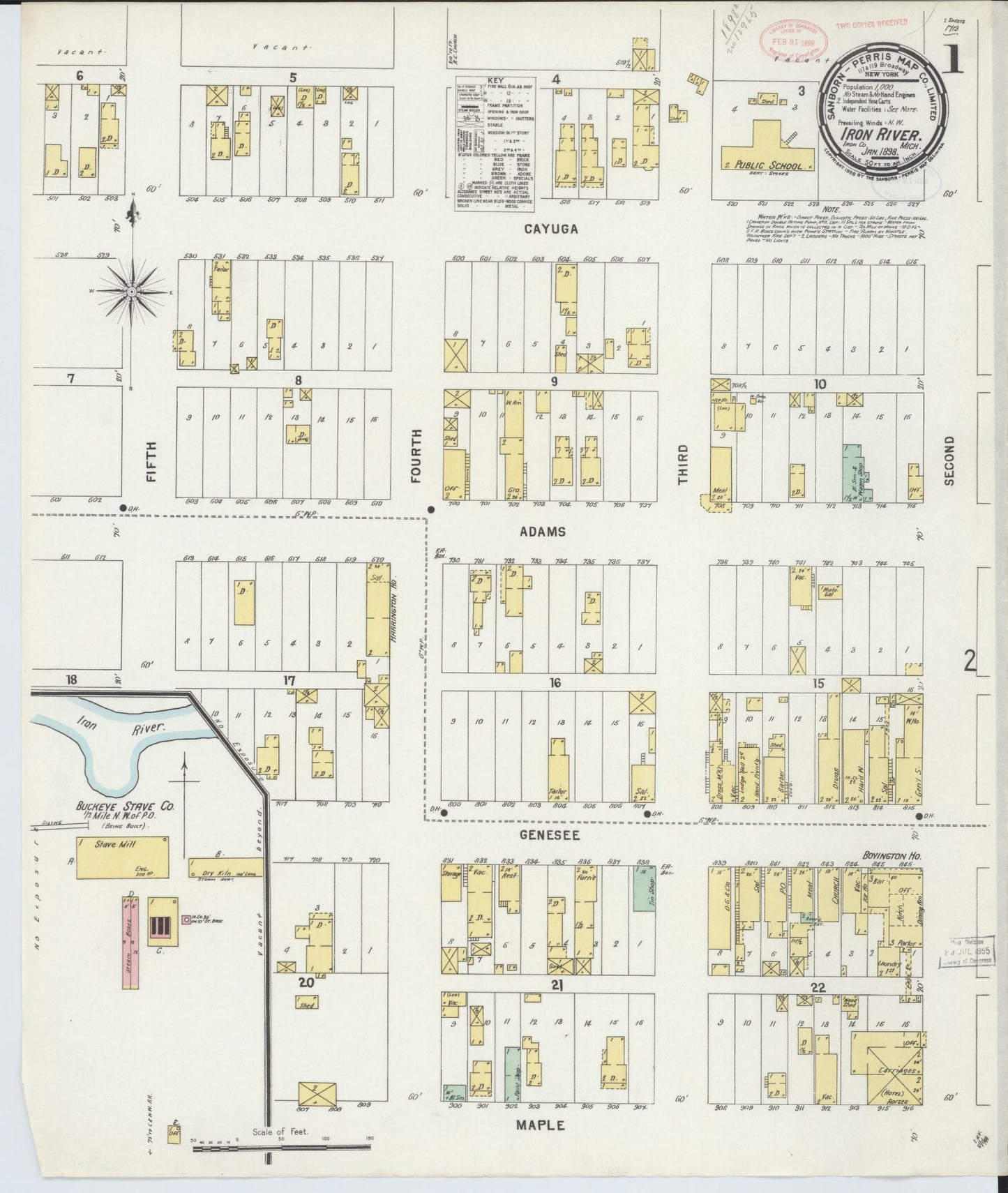 Sanborn Fire Insurance Map from Iron River, Iron County, Michigan (1898), Sheet #0001 - Complete Map Set gallery image, historic Sanborn map, vintage wall art, Michigan Michigan