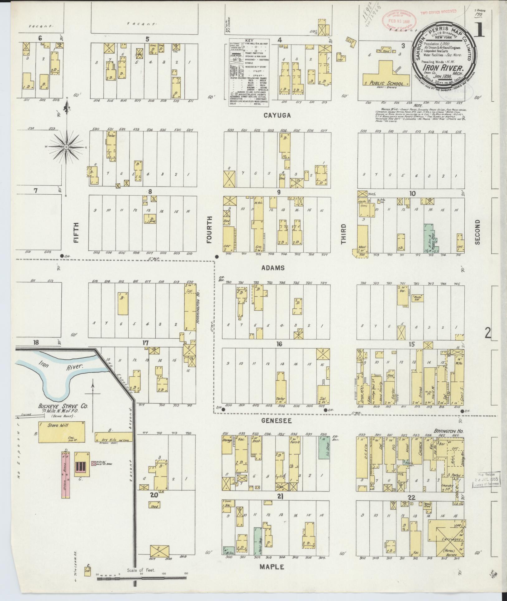 Sanborn Fire Insurance Map from Iron River, Iron County, Michigan (1898), Sheet #0001 - Complete Map Set gallery image, historic Sanborn map, vintage wall art, Michigan Michigan