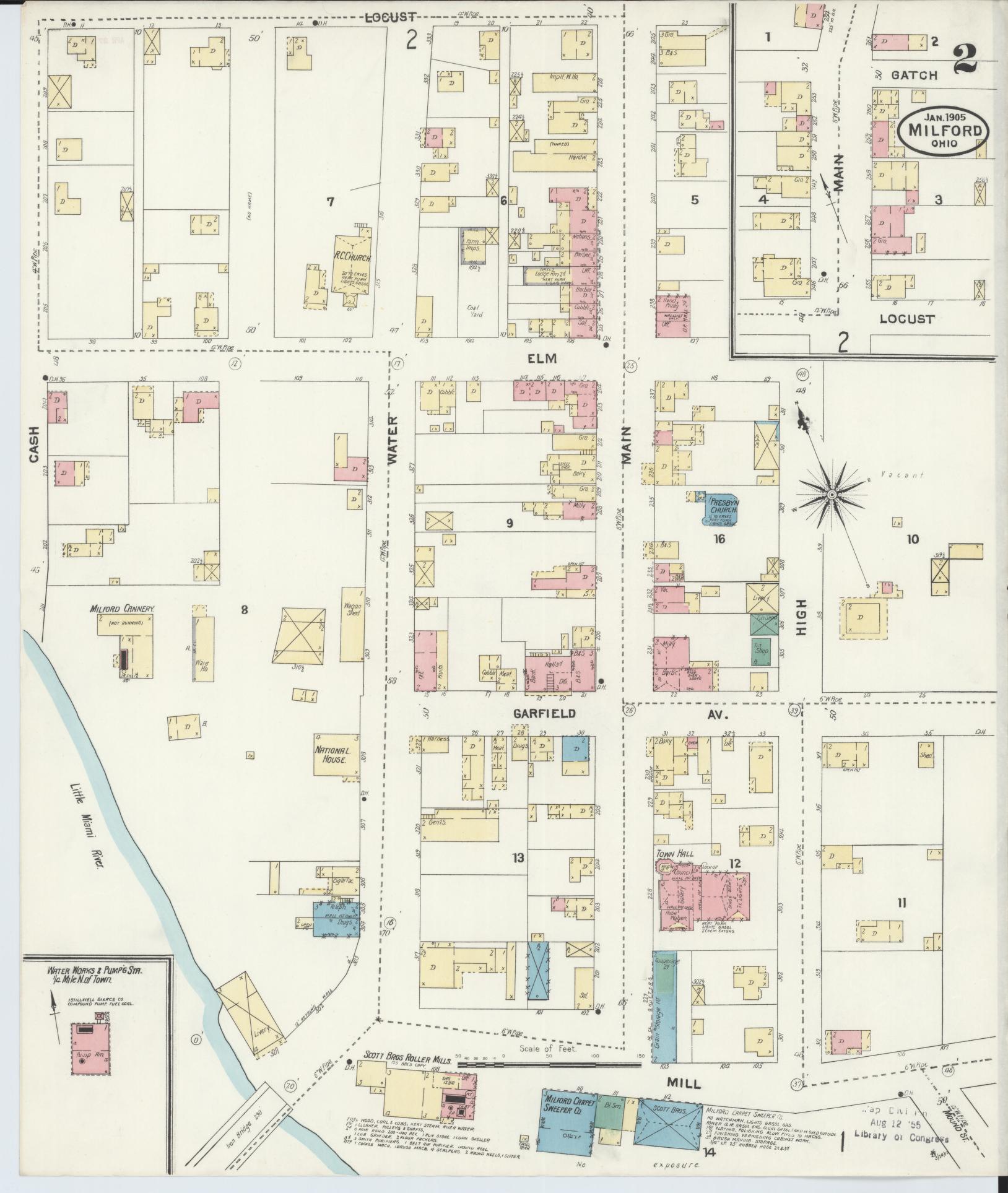 Sanborn Fire Insurance Map from Milford, Clermont And Hamilton County, Ohio (1905), Sheet #0002 - Historic Sanborn Fire Insurance Map Print, vintage old map wall art, antique decor, genealogy gift, Ohio Ohio map