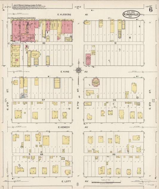 Sanborn Fire Insurance Map from Kingsville, Kleberg County, Texas (1922), Sheet #0006 - Historic Sanborn Fire Insurance Map Print, vintage old map wall art, antique decor, genealogy gift, Texas Texas map