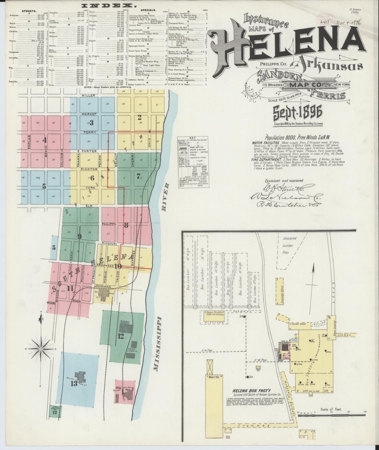 Sanborn Fire Insurance Map from Helena, Phillips County, Arkansas (1896), Sheet #0001 - Complete Map Set gallery image, historic Sanborn map, vintage wall art, Arkansas Arkansas