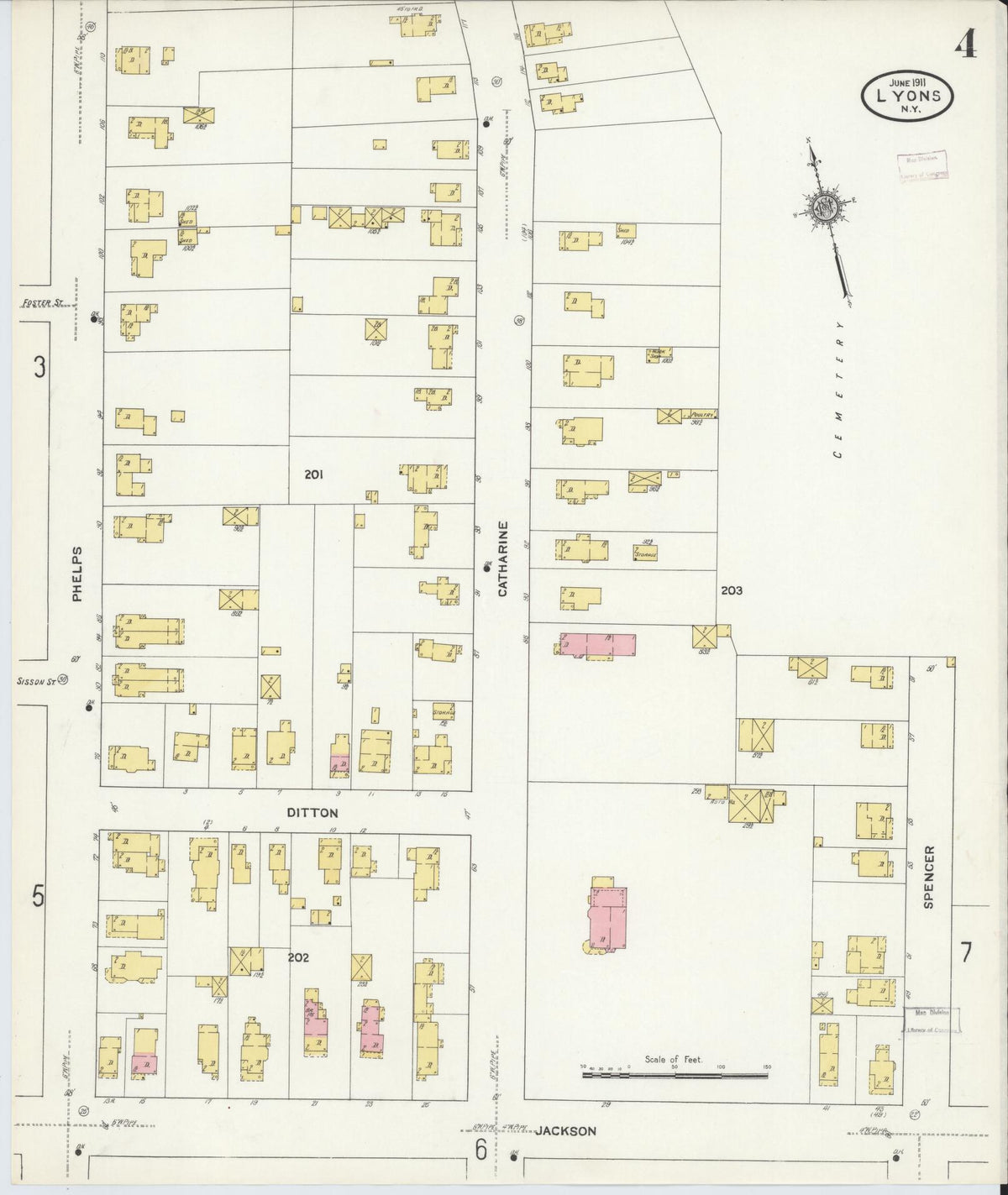 Sanborn Fire Insurance Map from Lyons, Wayne County, New York (1911), Sheet #0004 - Complete Map Set gallery image, historic Sanborn map, vintage wall art, New York New York