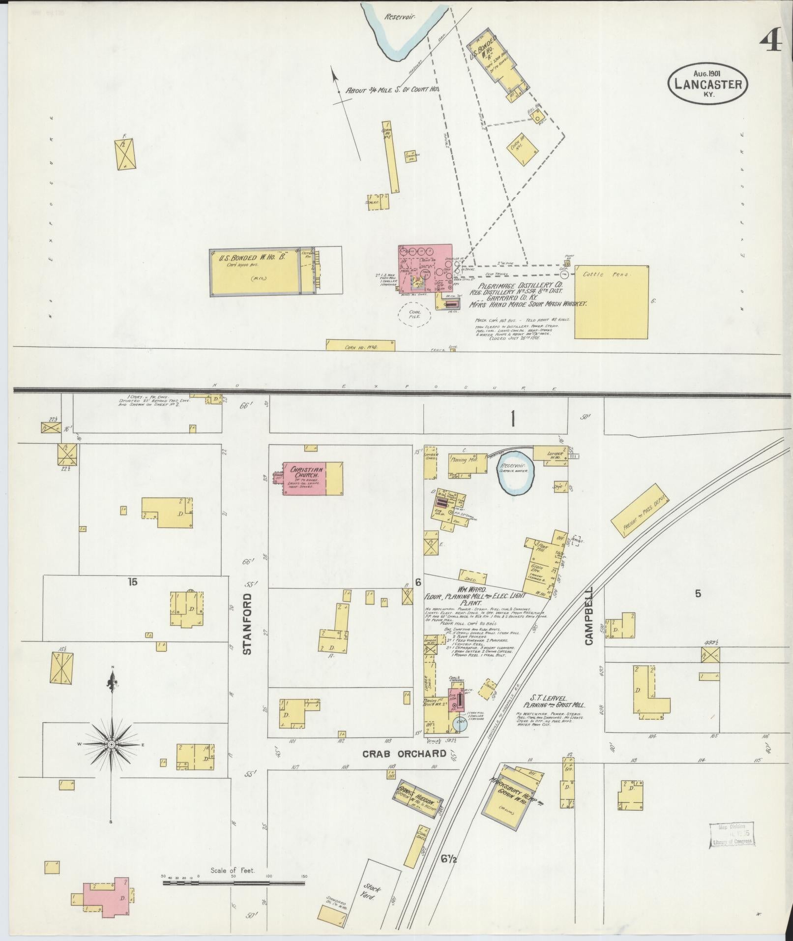 Sanborn Fire Insurance Map from Lancaster, Garrard County, Kentucky (1901), Sheet #0004 - Complete Map Set gallery image, historic Sanborn map, vintage wall art, Kentucky Kentucky