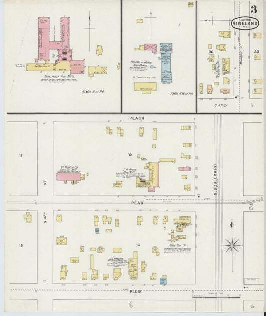 Sanborn Fire Insurance Map from Vineland, Cumberland County, New Jersey (1895), Sheet #0003 - Historic Sanborn Fire Insurance Map Print, vintage old map wall art, antique decor, genealogy gift, New Jersey New Jersey map