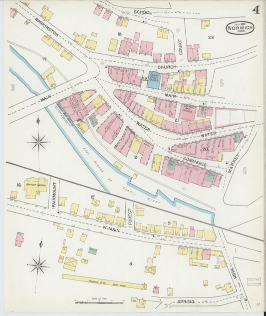 Sanborn Fire Insurance Map from Norwich, New London County, Connecticut (1892), Sheet #0004 - Historic Sanborn Fire Insurance Map Print, vintage old map wall art, antique decor, genealogy gift, Connecticut Connecticut map