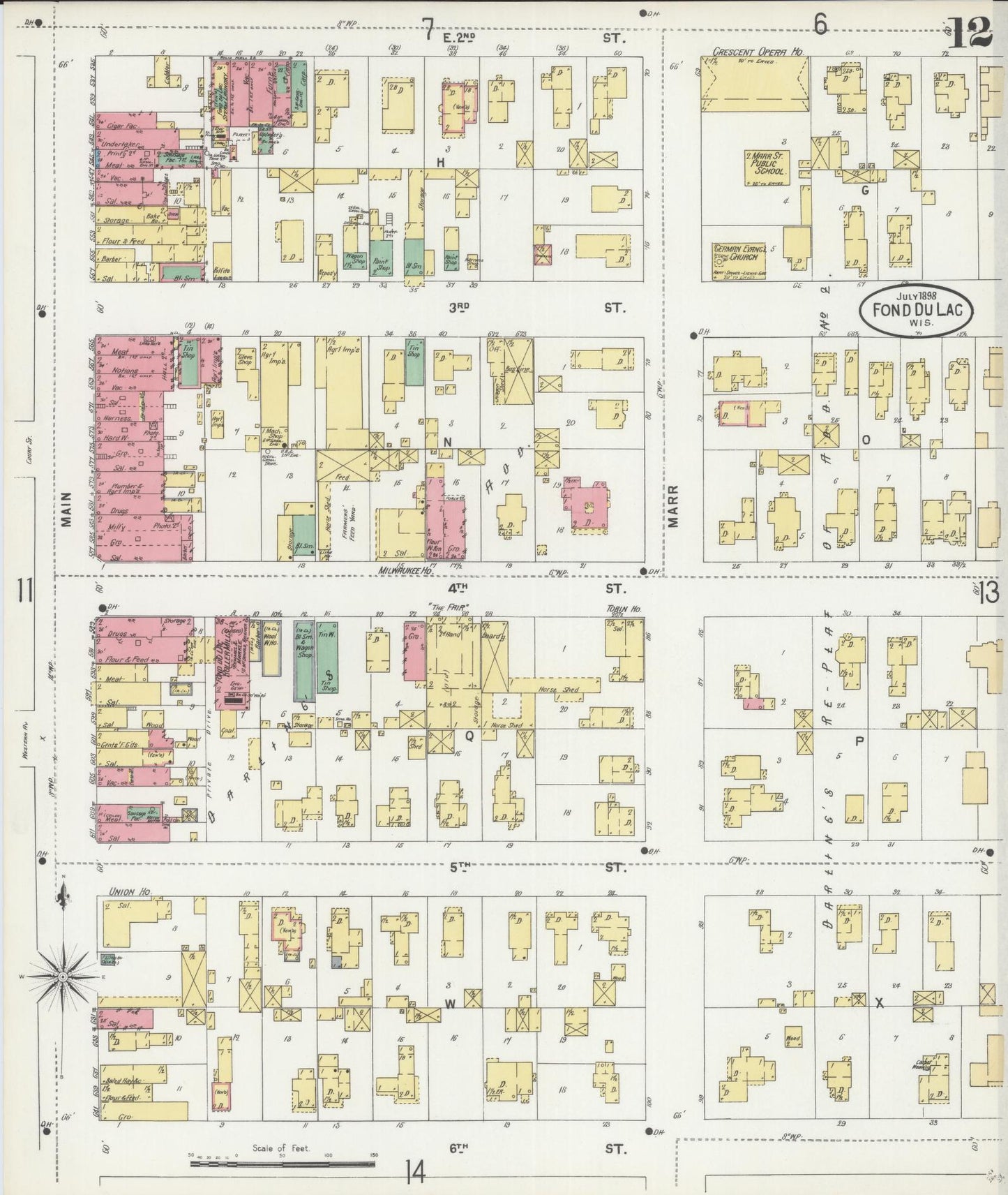 Sanborn Fire Insurance Map from Fond du Lac, Fond du Lac County, Wisconsin (1898), Sheet #0012 - Complete Map Set gallery image, historic Sanborn map, vintage wall art, Wisconsin Wisconsin