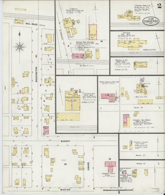 Sanborn Fire Insurance Map from Converse, Miami County, Indiana (1898), Sheet #0002 - Historic Sanborn Fire Insurance Map Print, vintage old map wall art, antique decor, genealogy gift, Indiana Indiana map