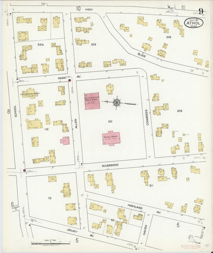 Sanborn Fire Insurance Map from Athol, Worcester County, Massachusetts (1917), Sheet #0009 - Complete Map Set gallery image, historic Sanborn map, vintage wall art, Massachusetts Massachusetts