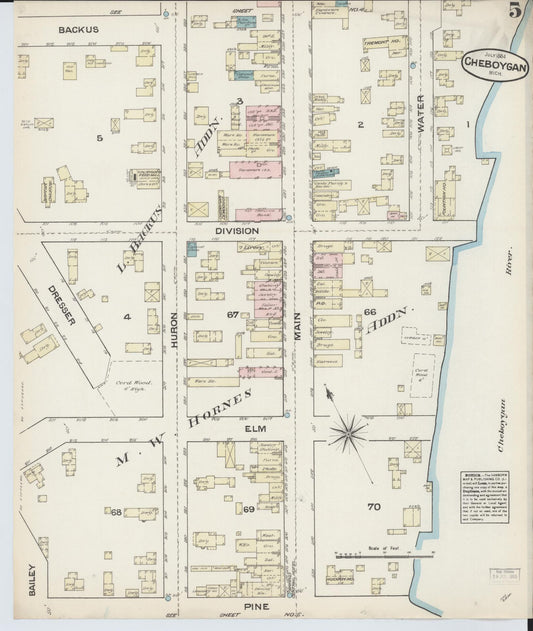 Sanborn Fire Insurance Map from Cheboygan, Cheboygan County, Michigan (1884), Sheet #0005 - Historic Sanborn Fire Insurance Map Print, vintage old map wall art, antique decor, genealogy gift, Michigan Michigan map