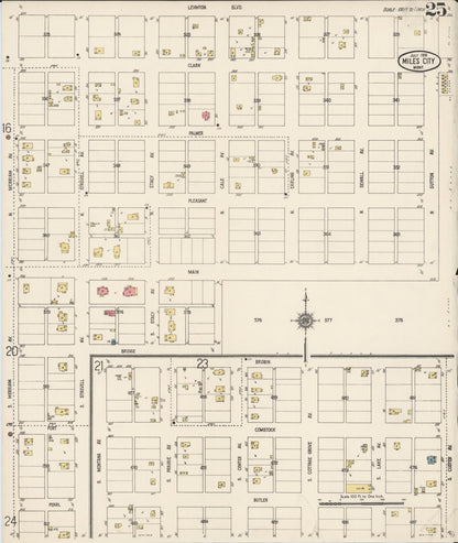 Sanborn Fire Insurance Map from Miles City, Custer County, Montana (1916), Sheet #0025 - Complete Map Set gallery image, historic Sanborn map, vintage wall art, Montana Montana