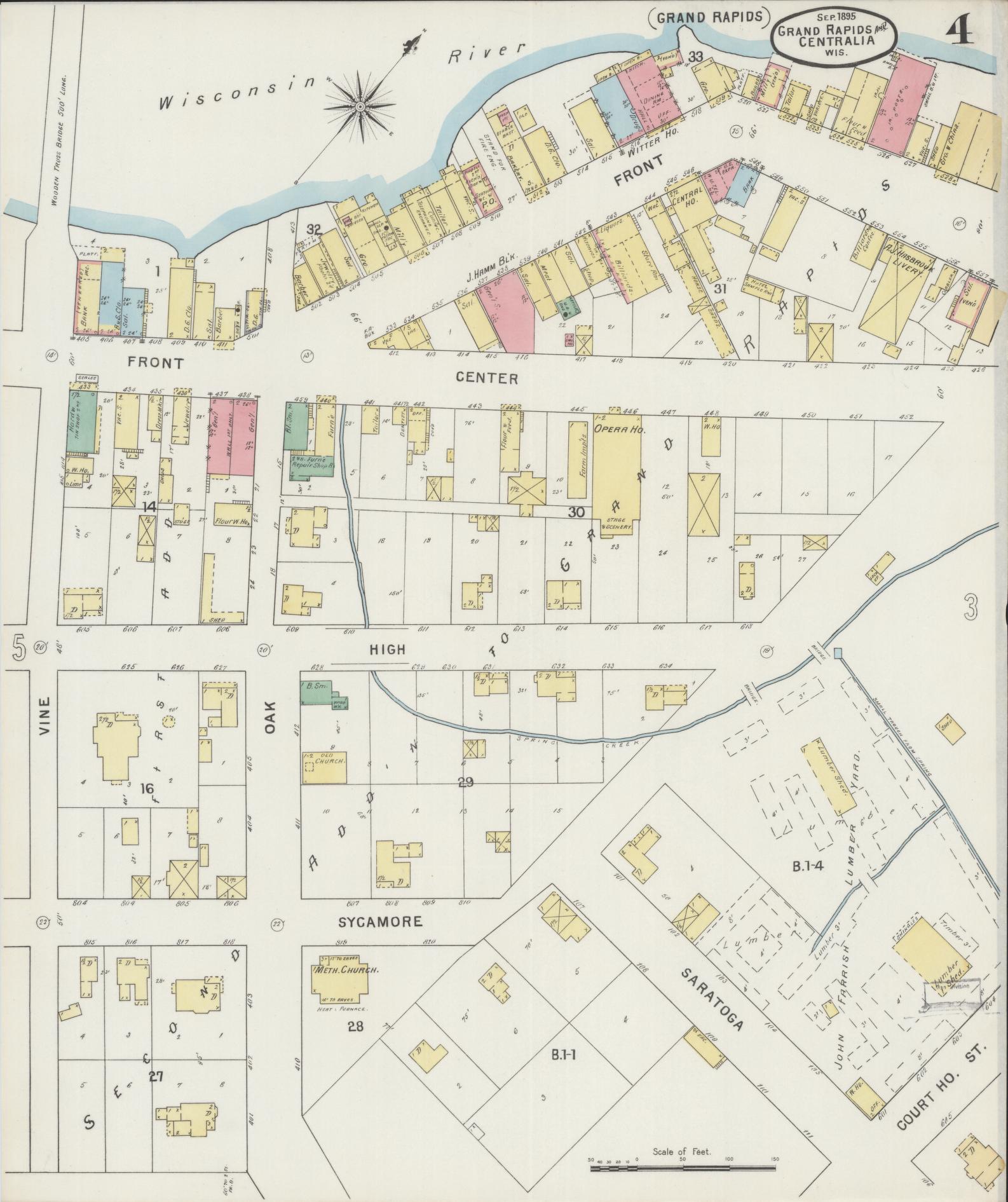 Sanborn Fire Insurance Map from Grand Rapids, Wood County, Wisconsin (1895), Sheet #0004 - Complete Map Set gallery image, historic Sanborn map, vintage wall art, Wisconsin Wisconsin