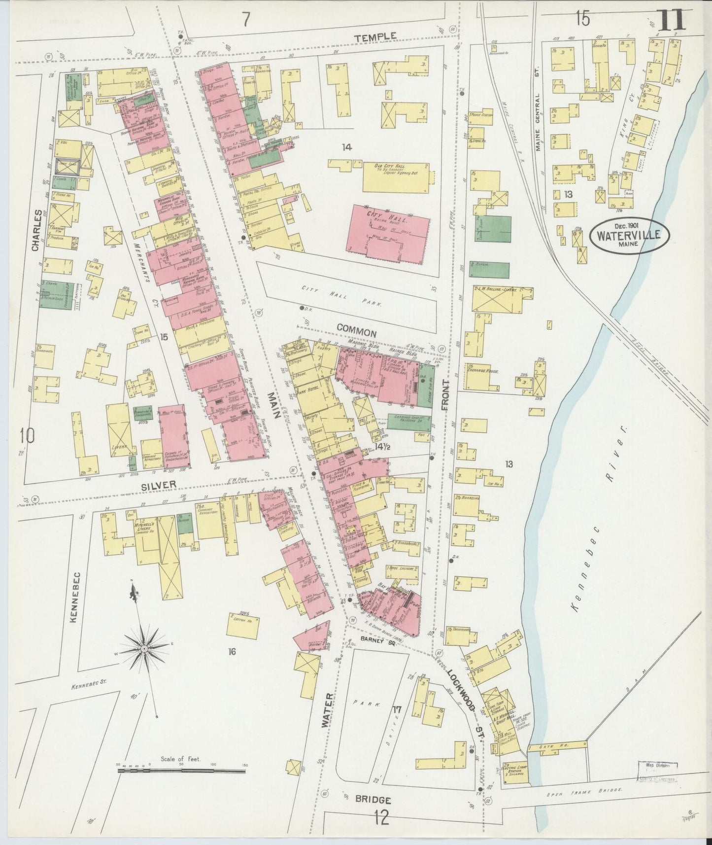 Sanborn Fire Insurance Map from Waterville, Kennebec County, Maine (1901), Sheet #0011 - Historic Sanborn Fire Insurance Map Print, vintage old map wall art, antique decor, genealogy gift, Maine Maine map