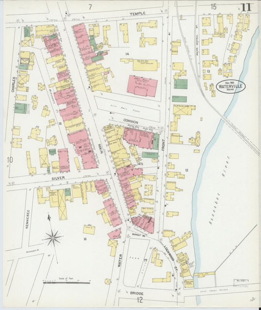 Sanborn Fire Insurance Map from Waterville, Kennebec County, Maine (1901), Sheet #0011 - Historic Sanborn Fire Insurance Map Print, vintage old map wall art, antique decor, genealogy gift, Maine Maine map