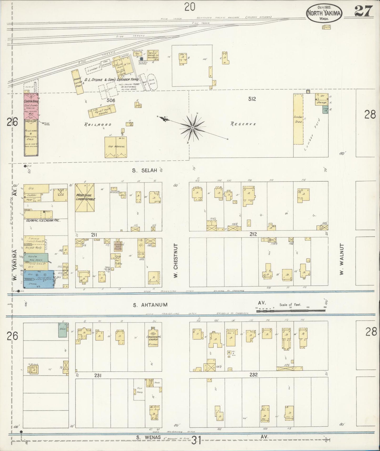 Sanborn Fire Insurance Map from North Yakima, Yakima County, Washington (1905), Sheet #0027 - Complete Map Set gallery image, historic Sanborn map, vintage wall art, Washington Washington