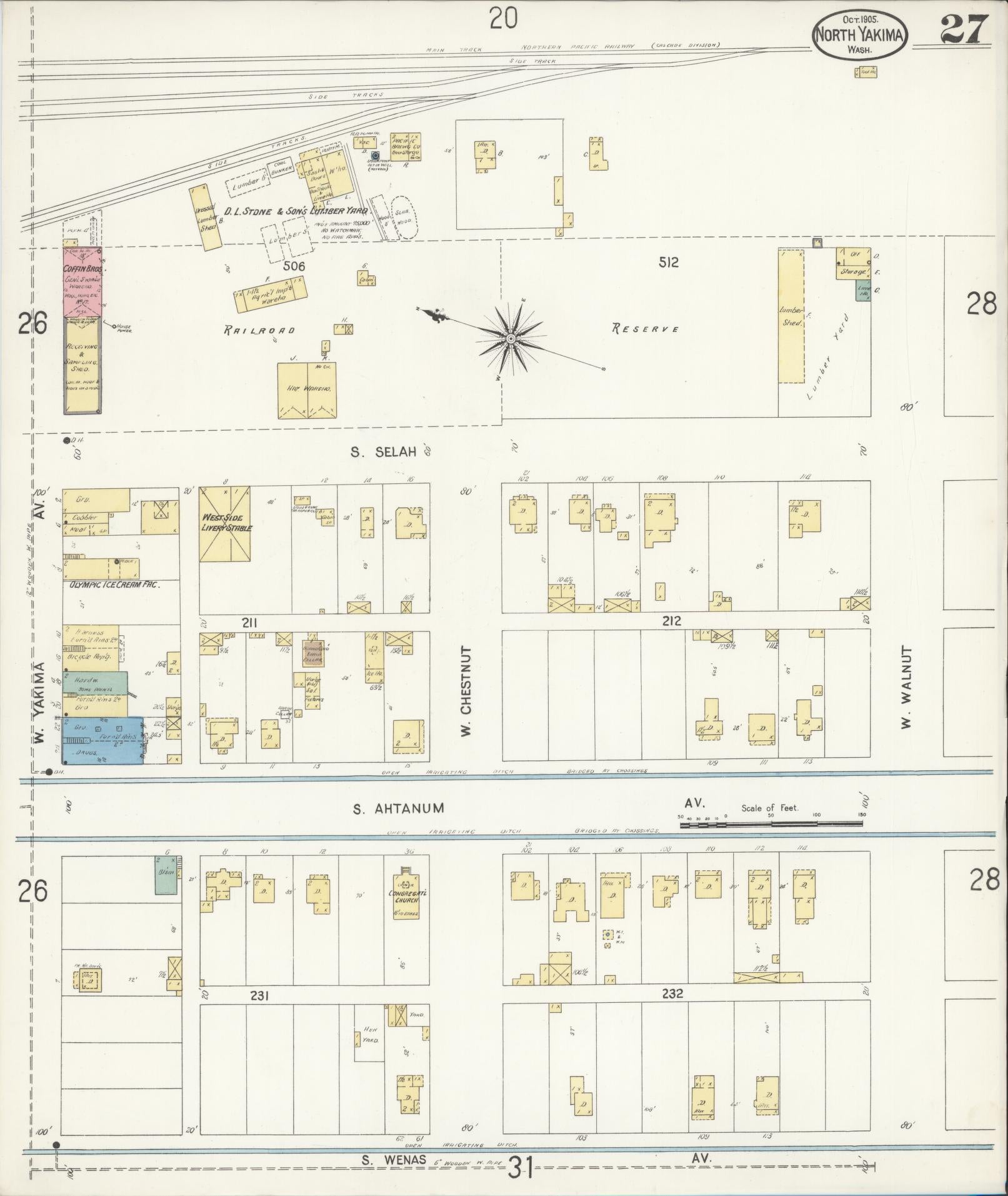 Sanborn Fire Insurance Map from North Yakima, Yakima County, Washington (1905), Sheet #0027 - Complete Map Set gallery image, historic Sanborn map, vintage wall art, Washington Washington