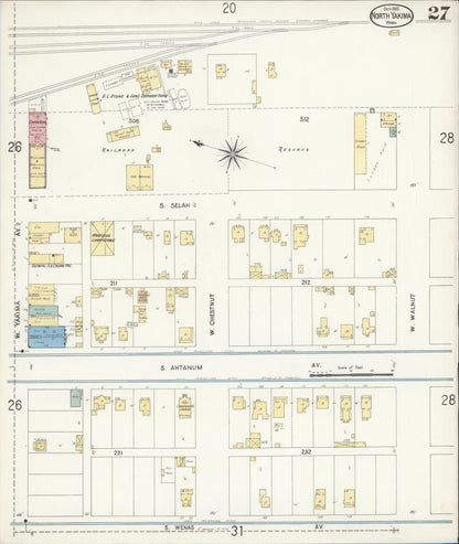 Sanborn Fire Insurance Map from North Yakima, Yakima County, Washington (1905), Sheet #0027 - Complete Map Set gallery image, historic Sanborn map, vintage wall art, Washington Washington