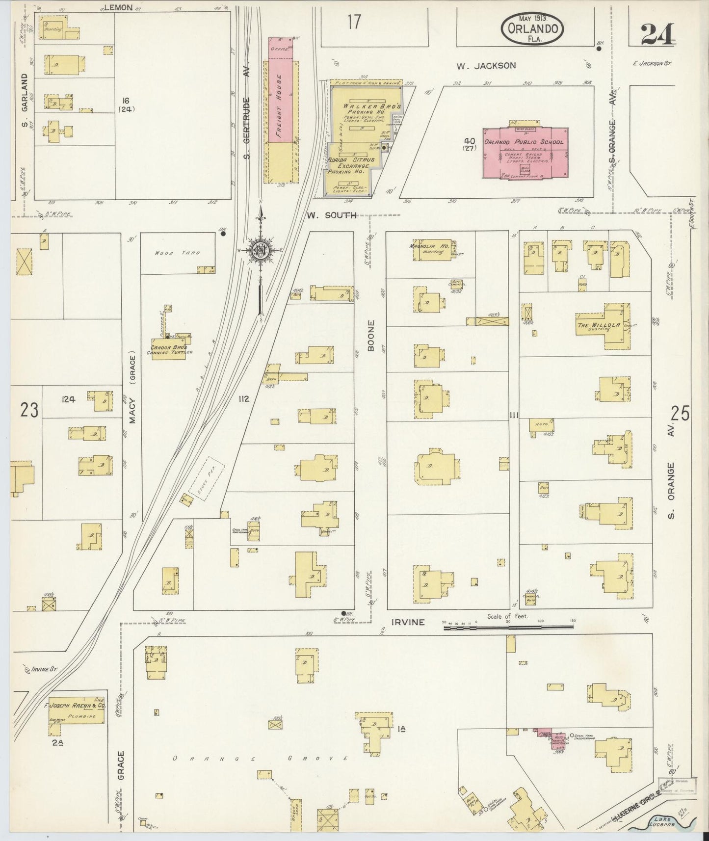 Sanborn Fire Insurance Map from Orlando, Orange County, Florida (1913), Sheet #0024 - Complete Map Set gallery image, historic Sanborn map, vintage wall art, Florida Florida