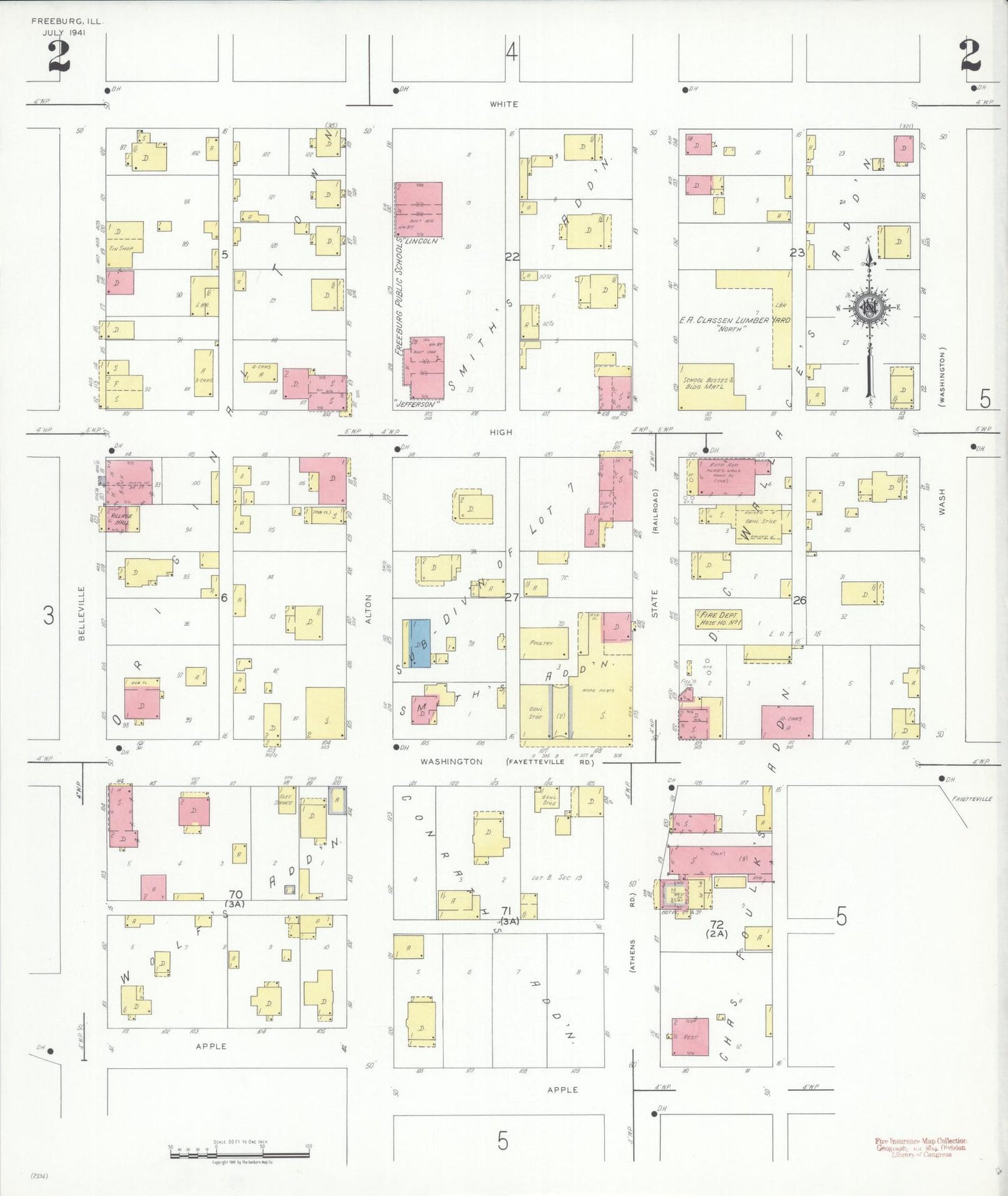 Sanborn Fire Insurance Map from Freeburg, Saint Clair County, Illinois (1941), Sheet #0002 - Historic Sanborn Fire Insurance Map Print, vintage old map wall art, antique decor, genealogy gift, Illinois Illinois map