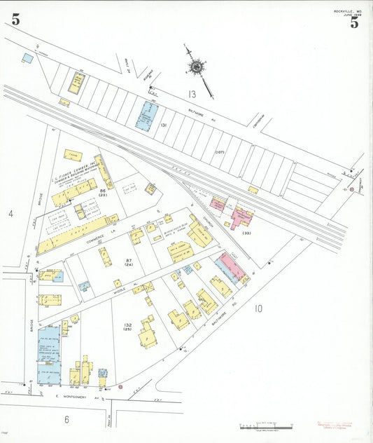 Sanborn Fire Insurance Map from Rockville, Montgomery County, Maryland (1949), Sheet #0005 - Historic Sanborn Fire Insurance Map Print, vintage old map wall art