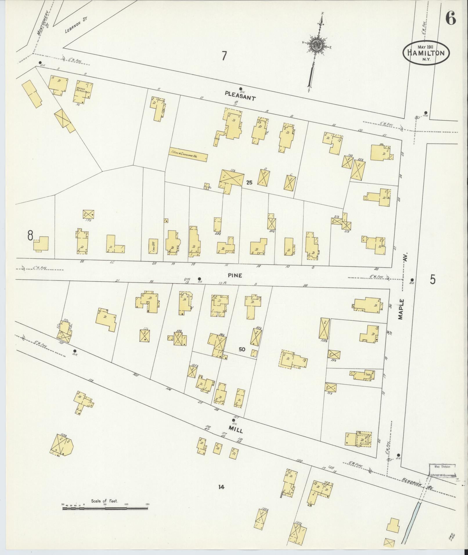 Sanborn Fire Insurance Map from Hamilton, Madison County, New York (1911), Sheet #0006 - Historic Sanborn Fire Insurance Map Print, vintage old map wall art, antique decor, genealogy gift, New York New York map