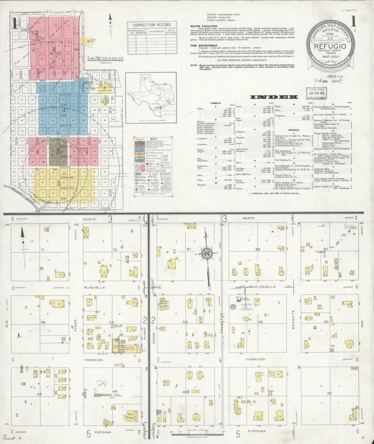 Sanborn Fire Insurance Map from Refugio, Refugio County, Texas (1935), Sheet #0001 - Complete Map Set gallery image, historic Sanborn map, vintage wall art, Texas Texas