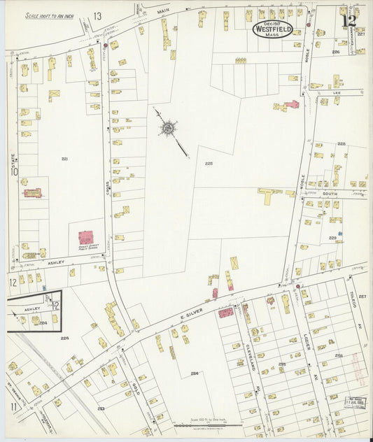 Sanborn Fire Insurance Map from Westfield, Hampden County, Massachusetts (1917), Sheet #0012 - Historic Sanborn Fire Insurance Map Print, vintage old map wall art, antique decor, genealogy gift, Massachusetts Massachusetts map