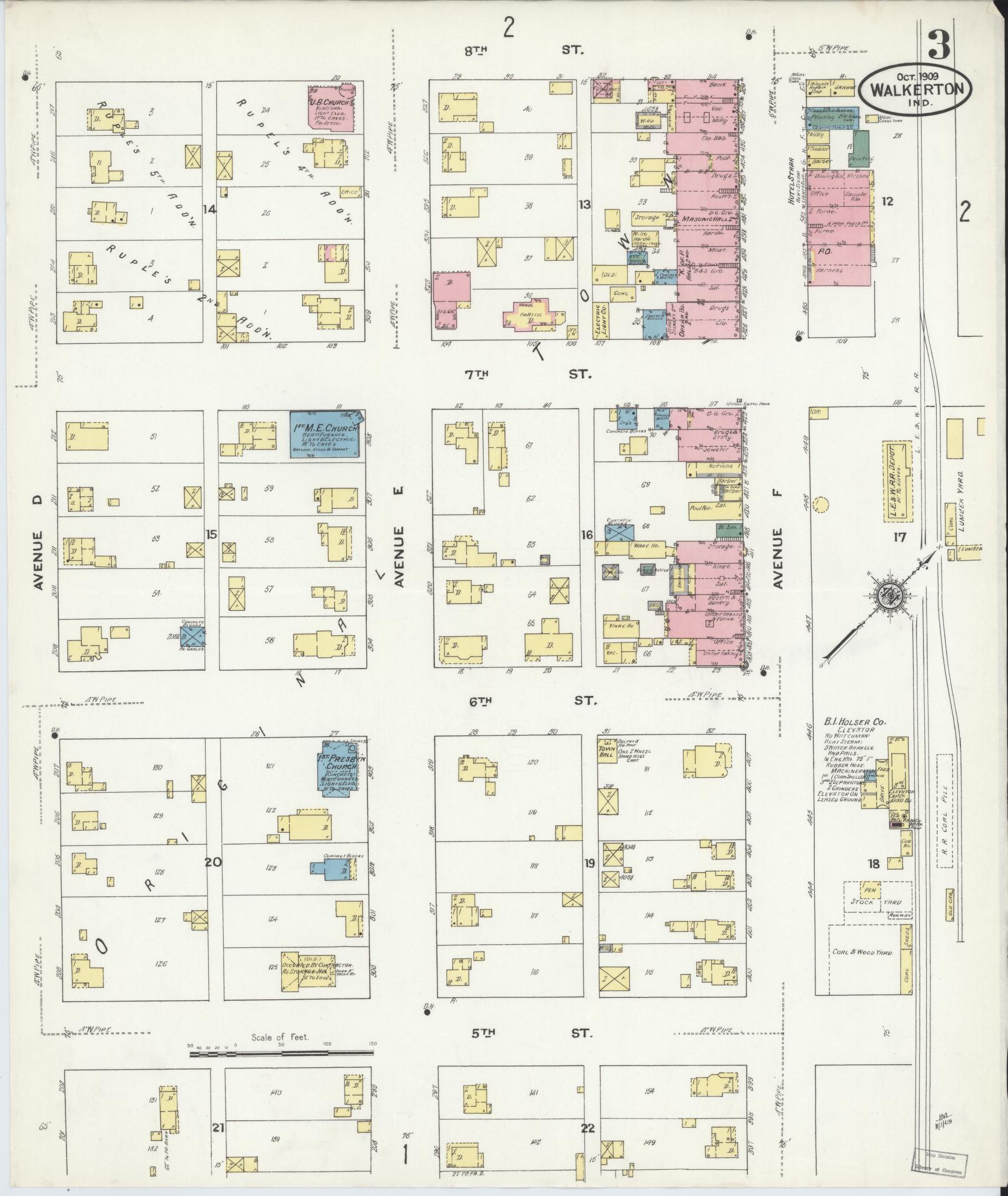 Sanborn Fire Insurance Map from Walkerton, Saint Joseph County, Indiana (1909), Sheet #0003 - Complete Map Set gallery image, historic Sanborn map, vintage wall art, Indiana Indiana